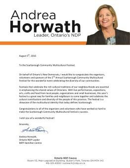 Letter from Andrea Horwath