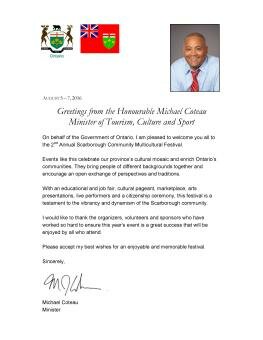 Letter from Hon. Michael Coteau