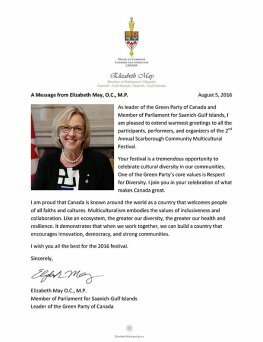 Letter from Elizabeth May